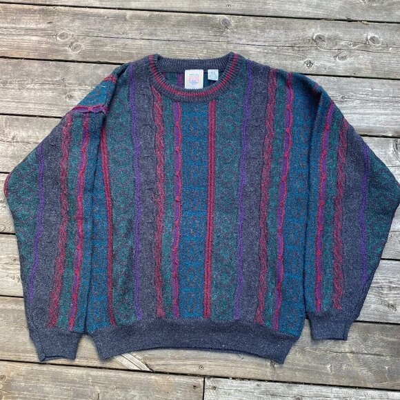 Vintage 1980s Riggins Coogi Style Knit Sweater Medium - Picture 2 of 11